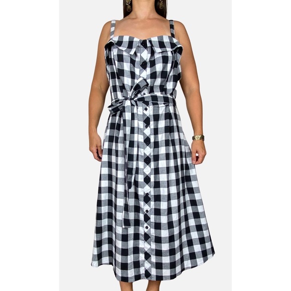 CITY CHIC 'Check It' Black White Check Print Belted Midi Dress Plus Size XL 22 - Picture 2 of 12